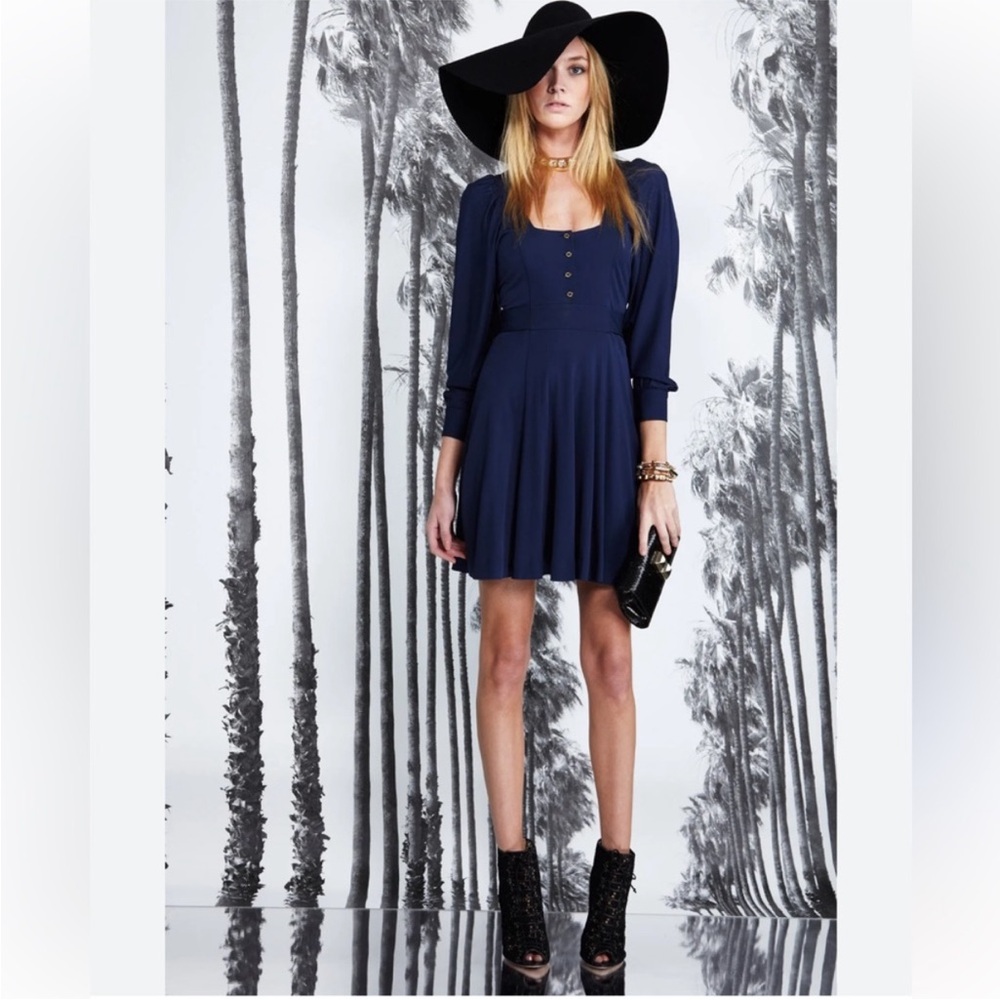 JUICY COUTURE Navy Blue Square Neck Pleated Dress Size M